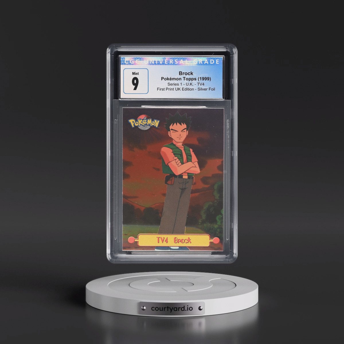 1999 Series 1 (Circular Nintendo Seal) #TV4 Brock - 1st Print UK Ed (Blue Topps Logo) Silver Foil (Smooth) (CGC 9 MINT)