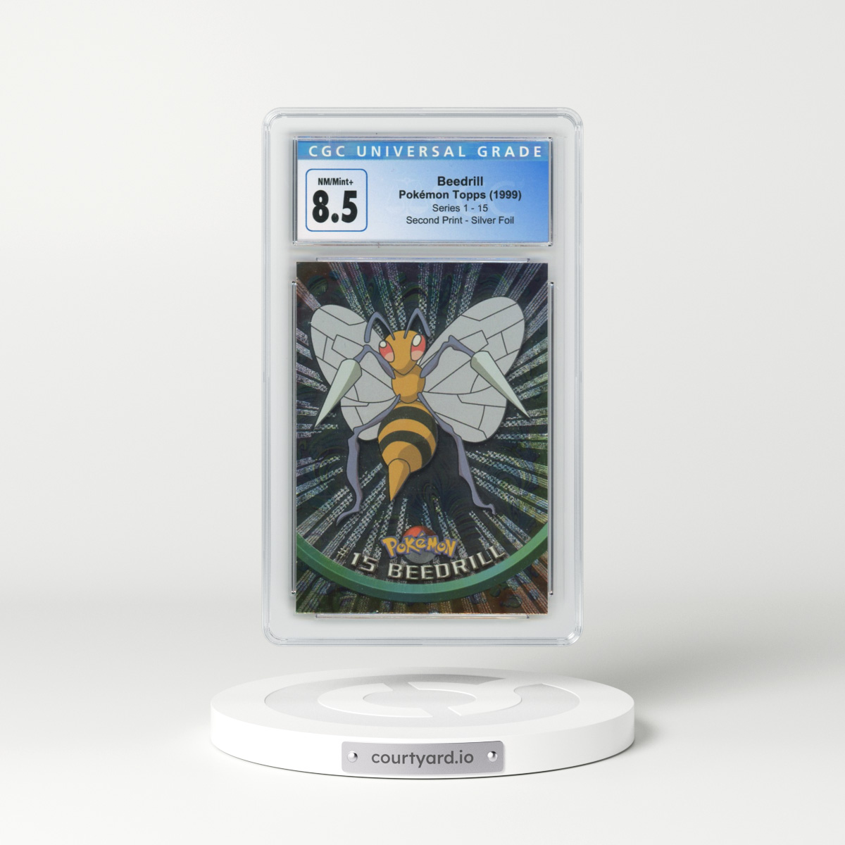 1999 Series 1 (Oval Nintendo Seal) #15 Beedrill - Second Print (Black Topps Logo) Silver Foil (Rays) (CGC 8.5 NM-MT+)