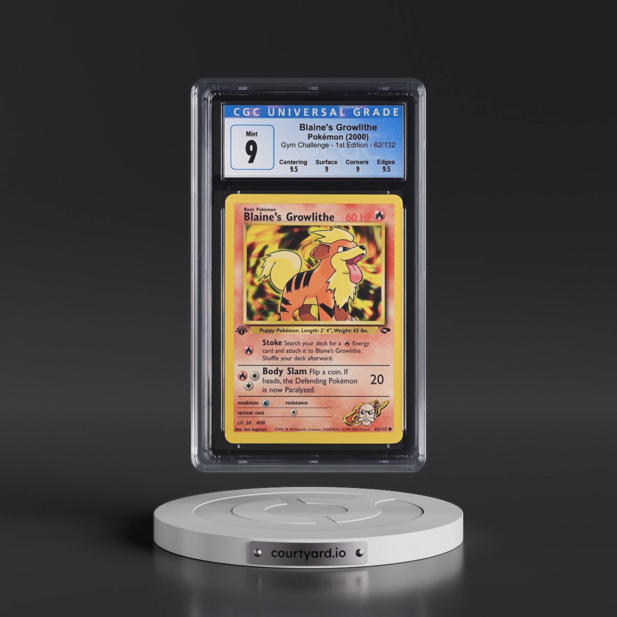2000 Gym Challenge Blaine's Growlithe - 1st Edition #62/132 CGC 9