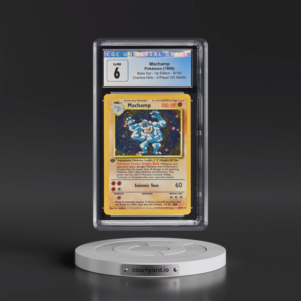 1999 Base Set #8/102 Machamp - 1st Edition 2-Player CD Starter Cosmos Holo (CGC 6 EX-NM)