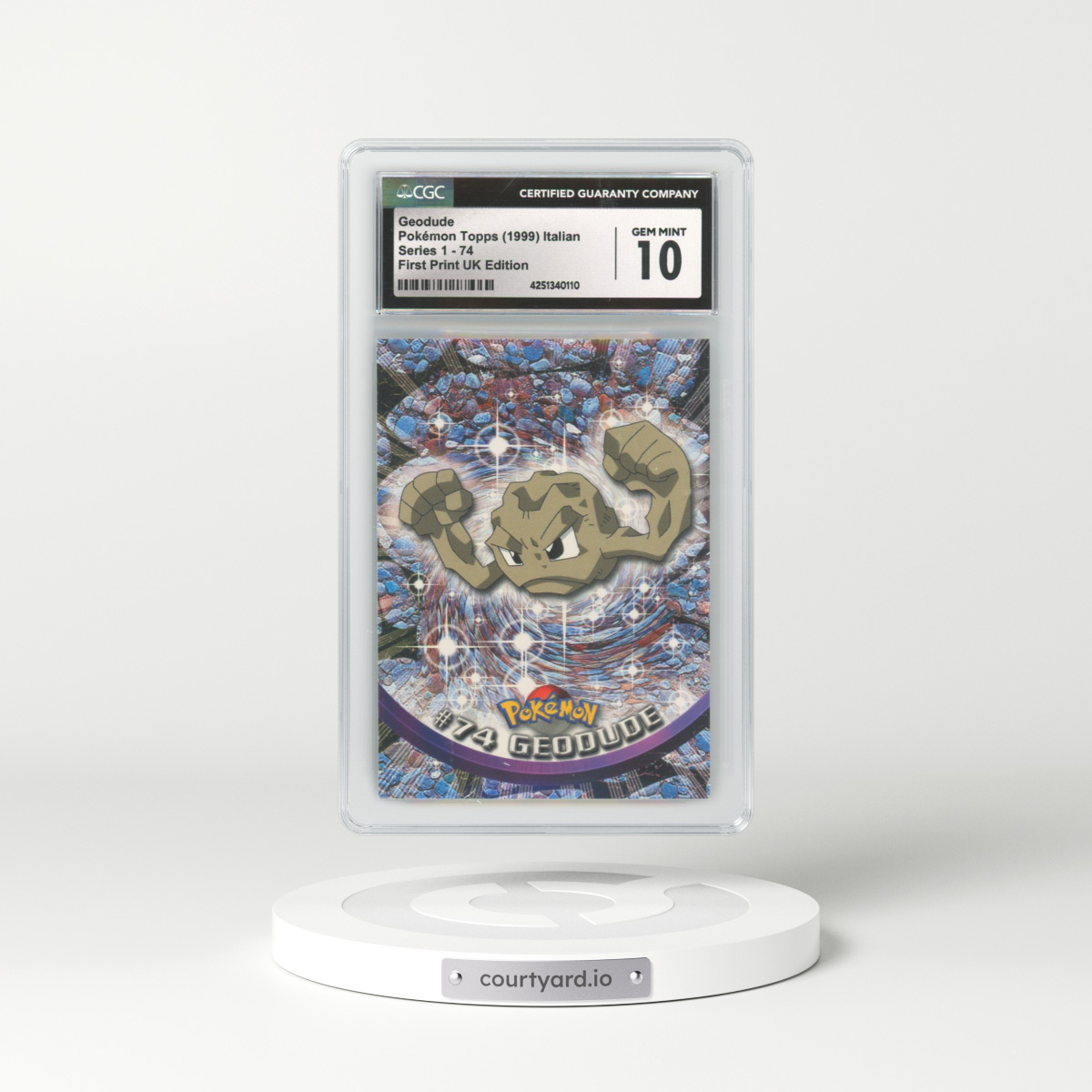 1999 Series 1 (Circular Nintendo Seal) #74 Geodude - 1st Print UK Ed (Blue Topps Logo) (CGC 10 GEM MINT)