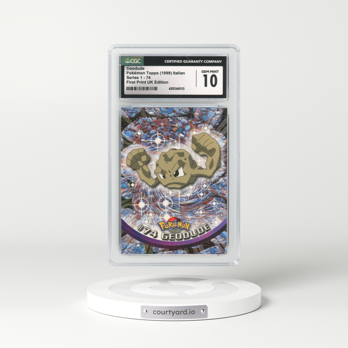 1999 Series 1 (Circular Nintendo Seal) #74 Geodude - 1st Print UK Ed (Blue Topps Logo) (CGC 10 GEM MINT)