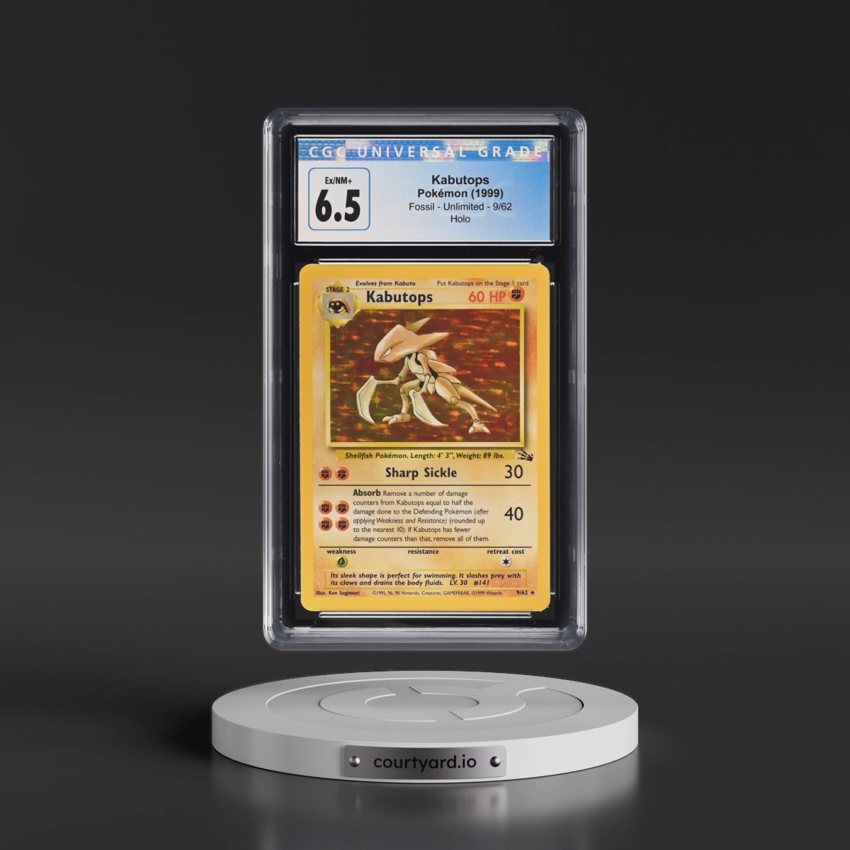 1999 Fossil #9/62 Kabutops - Galaxy Star Holo (CGC 6.5 EX-NM+)