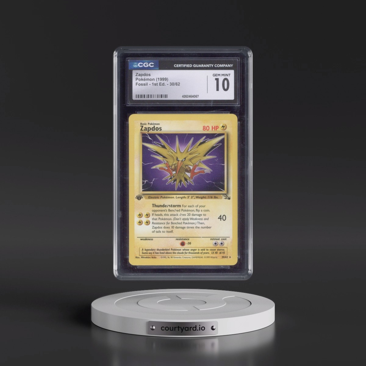 1999 Fossil #30/62 Zapdos - 1st Edition 1st Edition (CGC 10 GEM MINT)