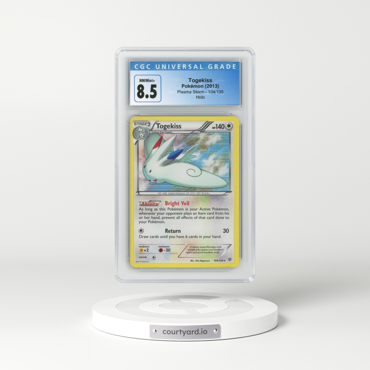2012 Plasma Storm #104/135 Togekiss - Holo (CGC 8.5 NM-MT+)