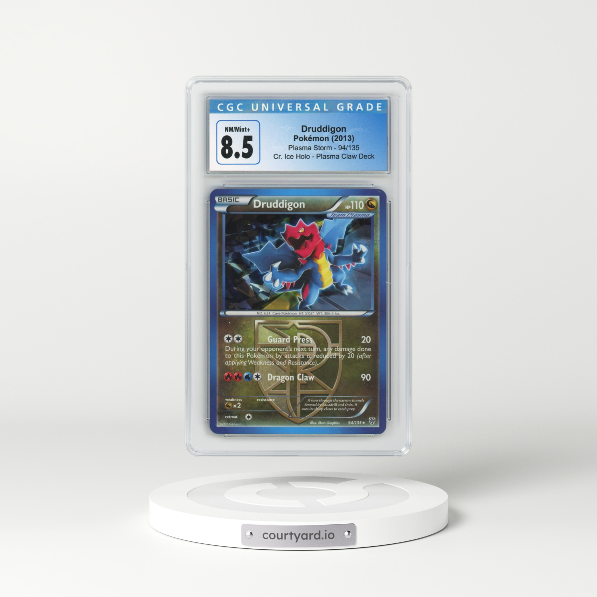 2012 Plasma Storm #94/135 Druddigon - Cr. Ice Holo Plasma Claw Deck (CGC 8.5 NM-MT+)