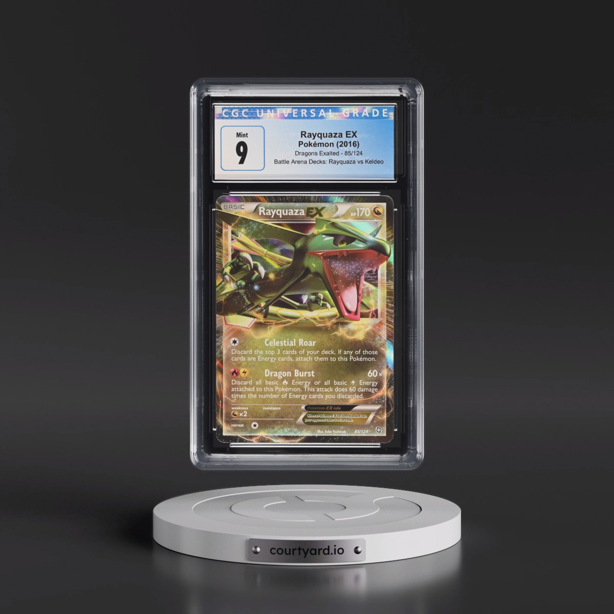 2012 Dragons Exalted #85/124 Rayquaza EX - Battle Arena Decks: Rayquaza vs Keldeo (Holo Lines are 45 Deg. Sheen Holo) (CGC 9 MINT)