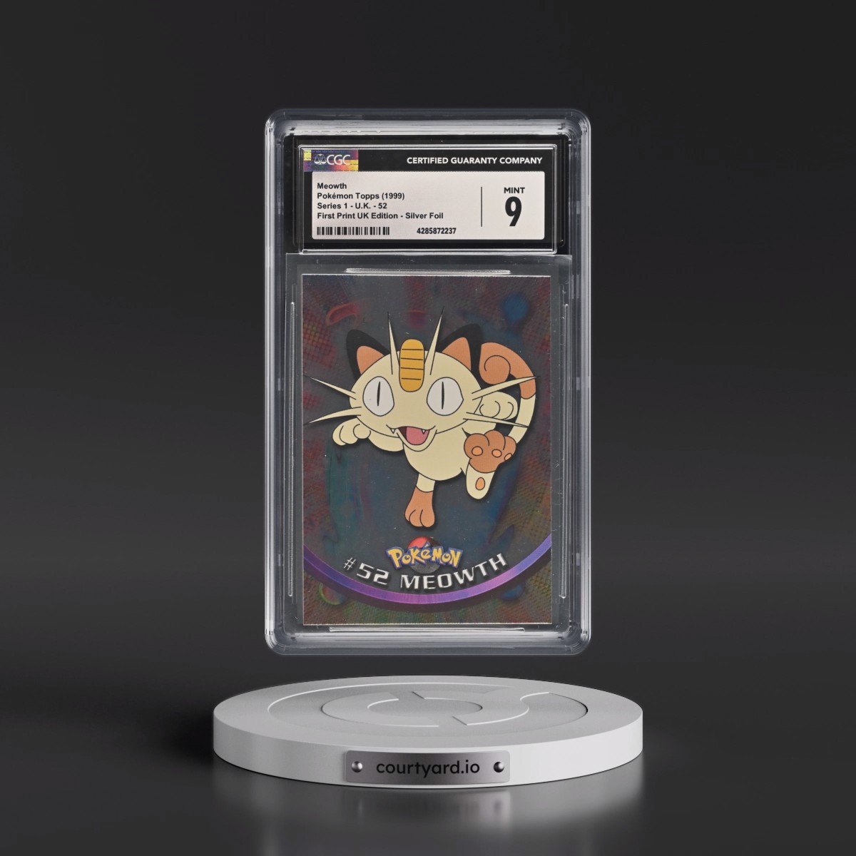 1999 Series 1 (Circular Nintendo Seal) #52 Meowth - 1st Print UK Ed (Blue Topps Logo) Silver Foil (Smooth) (CGC 9 MINT)