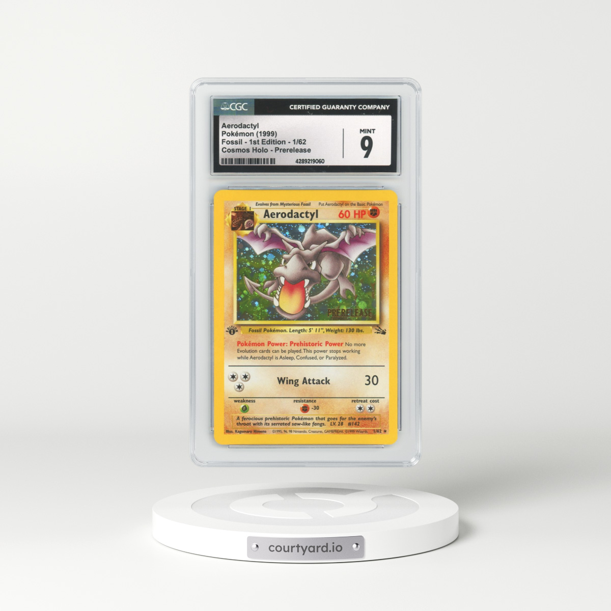 1999 Fossil #1 Aerodactyl - 1st Edition Holo Prerelease (CGC 9 MINT)