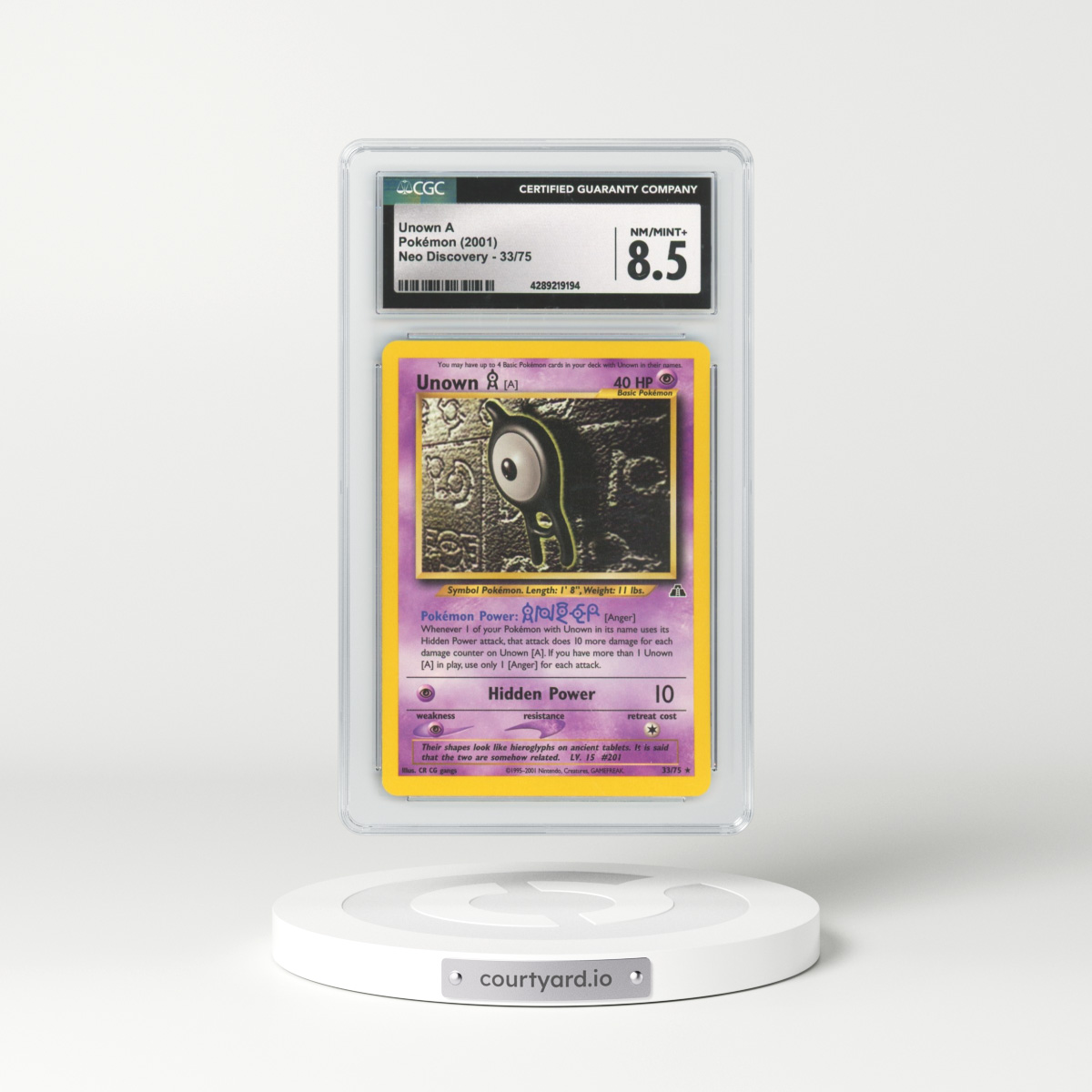 2001 Neo Discovery #33 Unown A (CGC 8.5 NM-MT+)