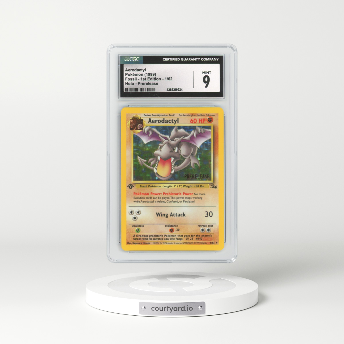 1999 Fossil #1 Aerodactyl - 1st Edition Holo Prerelease (CGC 9 MINT)