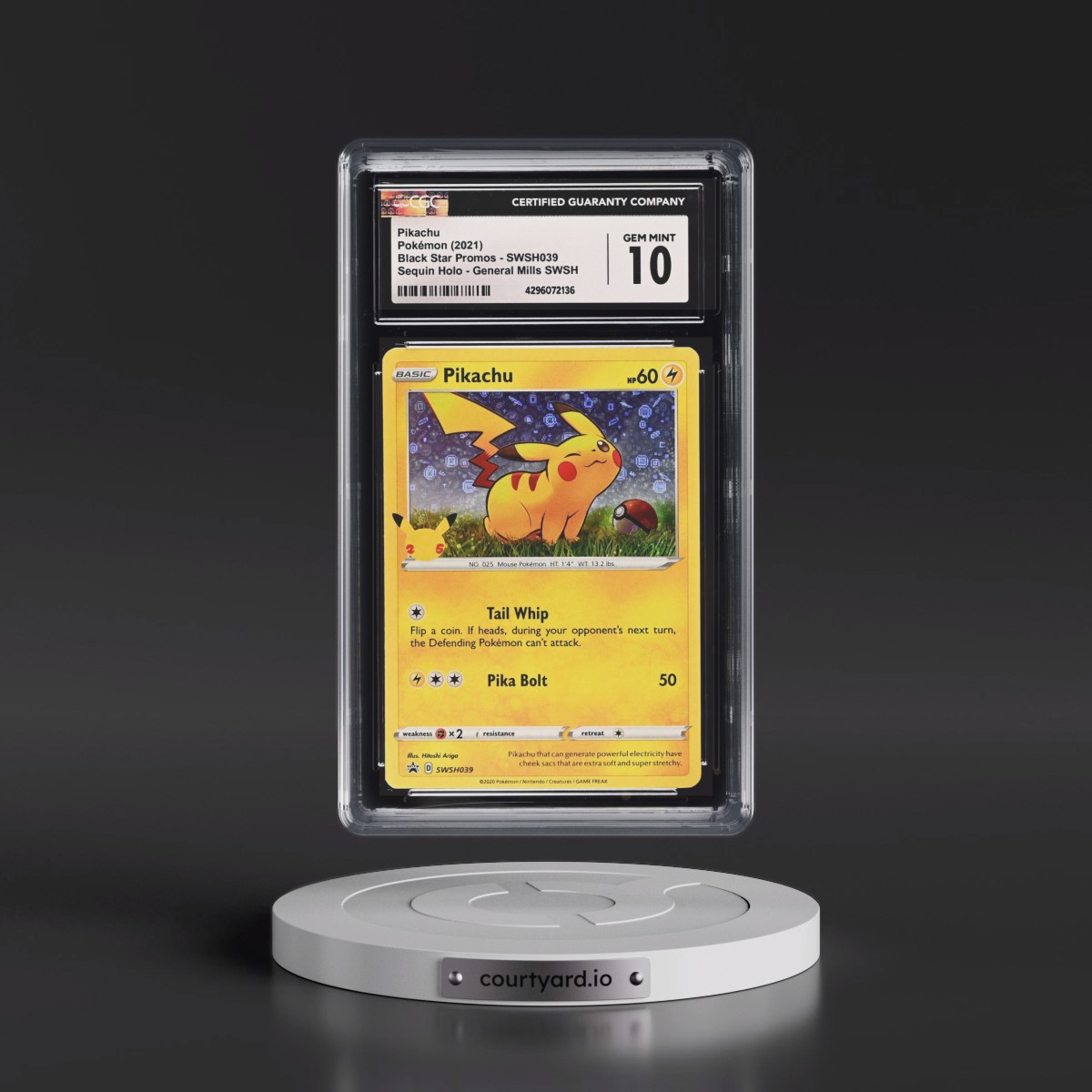 2017 Black Star Promos - Sword & Shield #SWSH039 Pikachu - General Mills Sword & Shield (Sequin Holo) (CGC 10 GEM MINT)