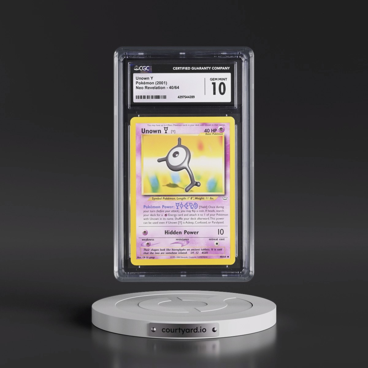 2001 Neo Revelation Unown Y #40/64 CGC 10