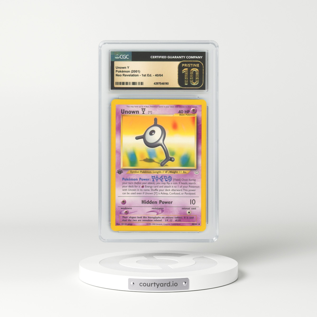 2001 Neo Revelation #40 Unown Y - 1st Edition (CGC 10 PRISTINE)