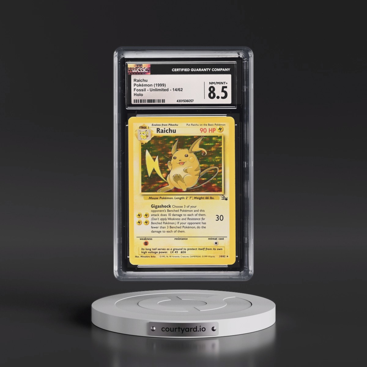 1999 Fossil #14/62 Raichu - Holo (CGC 8.5 NM-MT+)