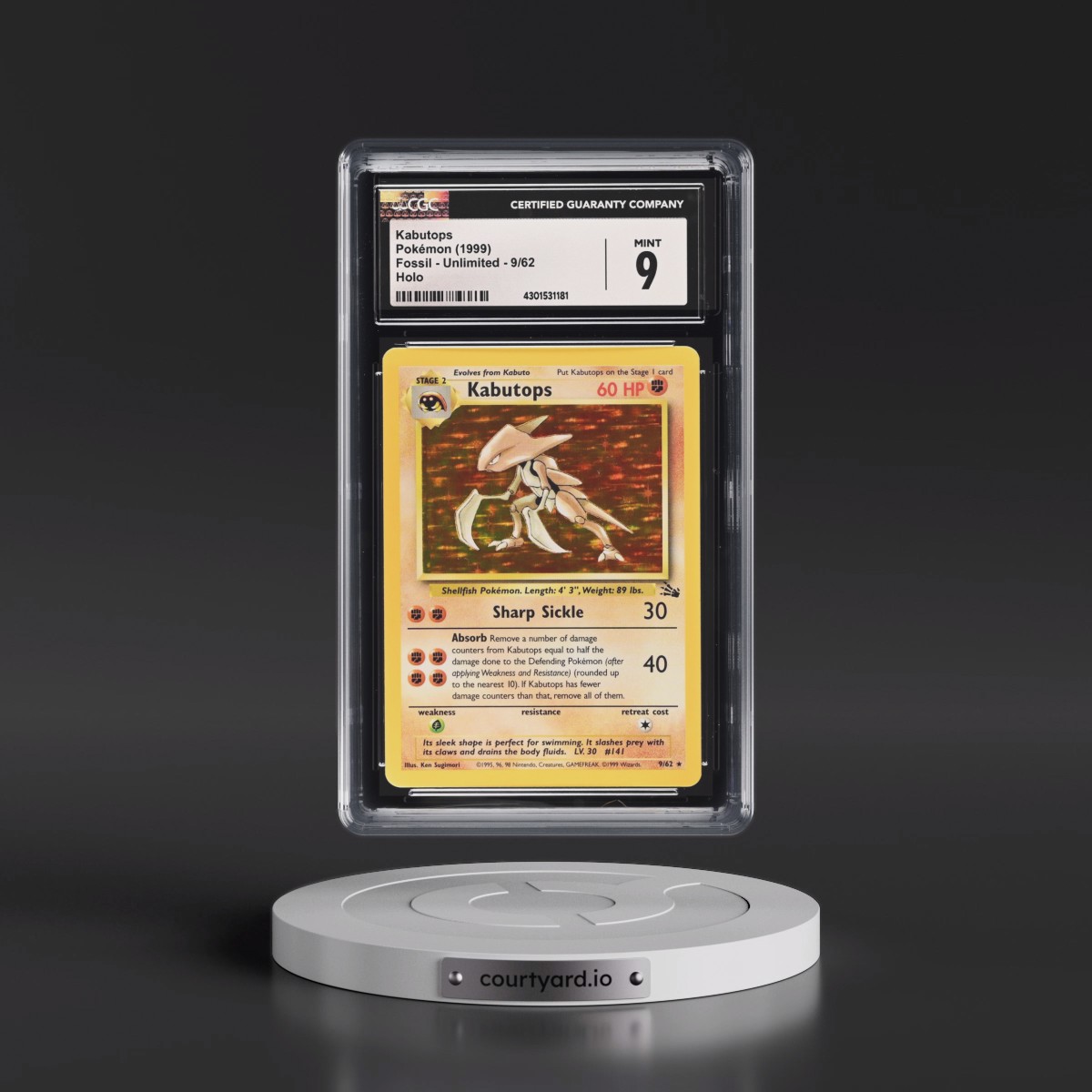 1999 Fossil #9/62 Kabutops - Galaxy Star Holo (CGC 9 MINT)