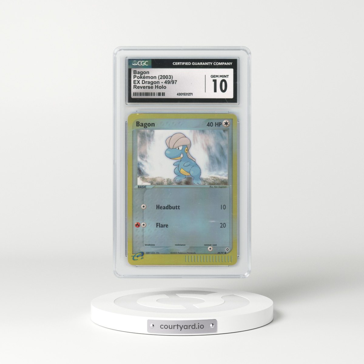 2003 EX Dragon (2003 Copyright, w/ "e" Symbol) #49/97 Bagon - Reverse Holo (CGC 10 GEM MINT)