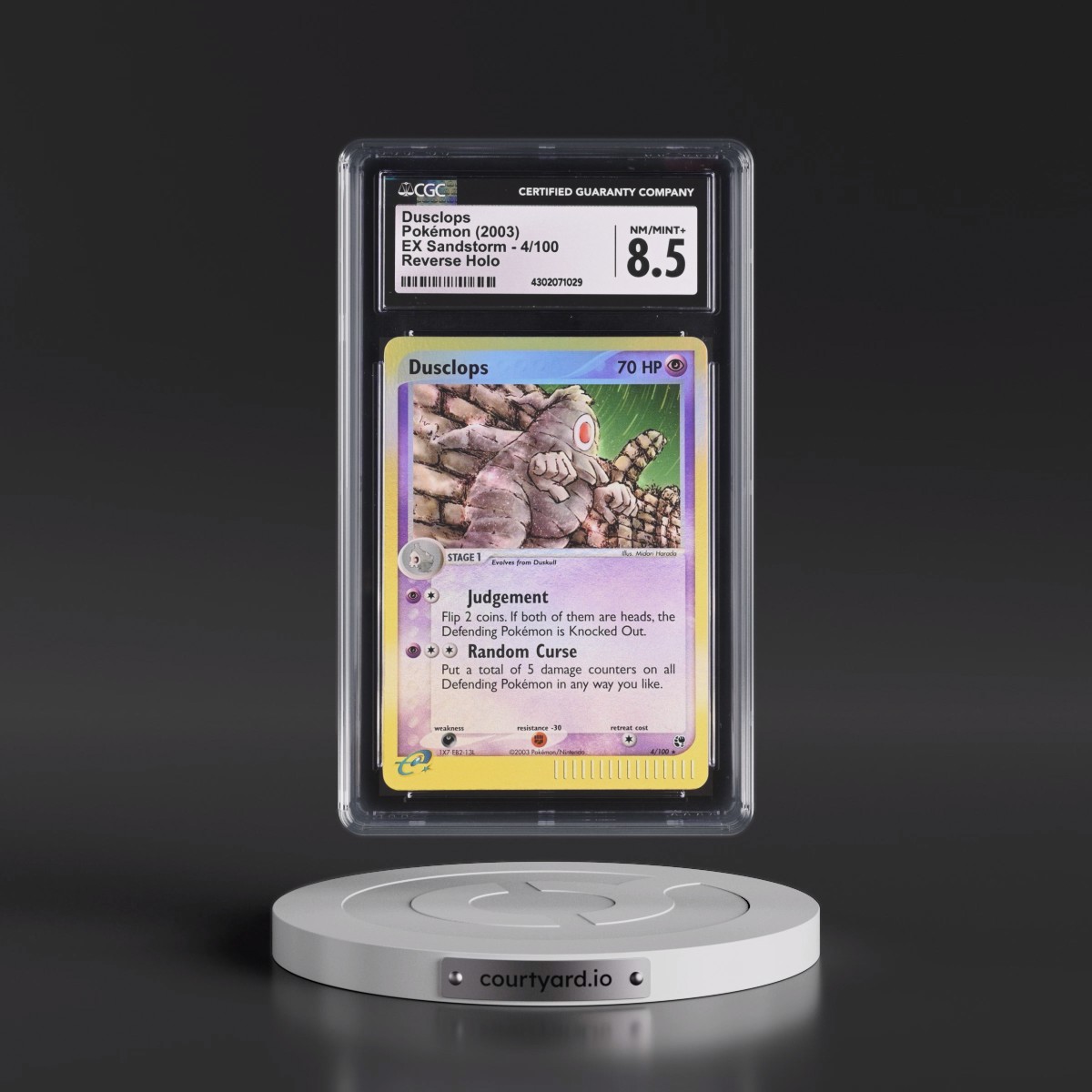 2003 EX Sandstorm (2003 Copyright, w/ "e" Symbol) #4/100 Dusclops - Reverse Holo (CGC 8.5 NM-MT+)