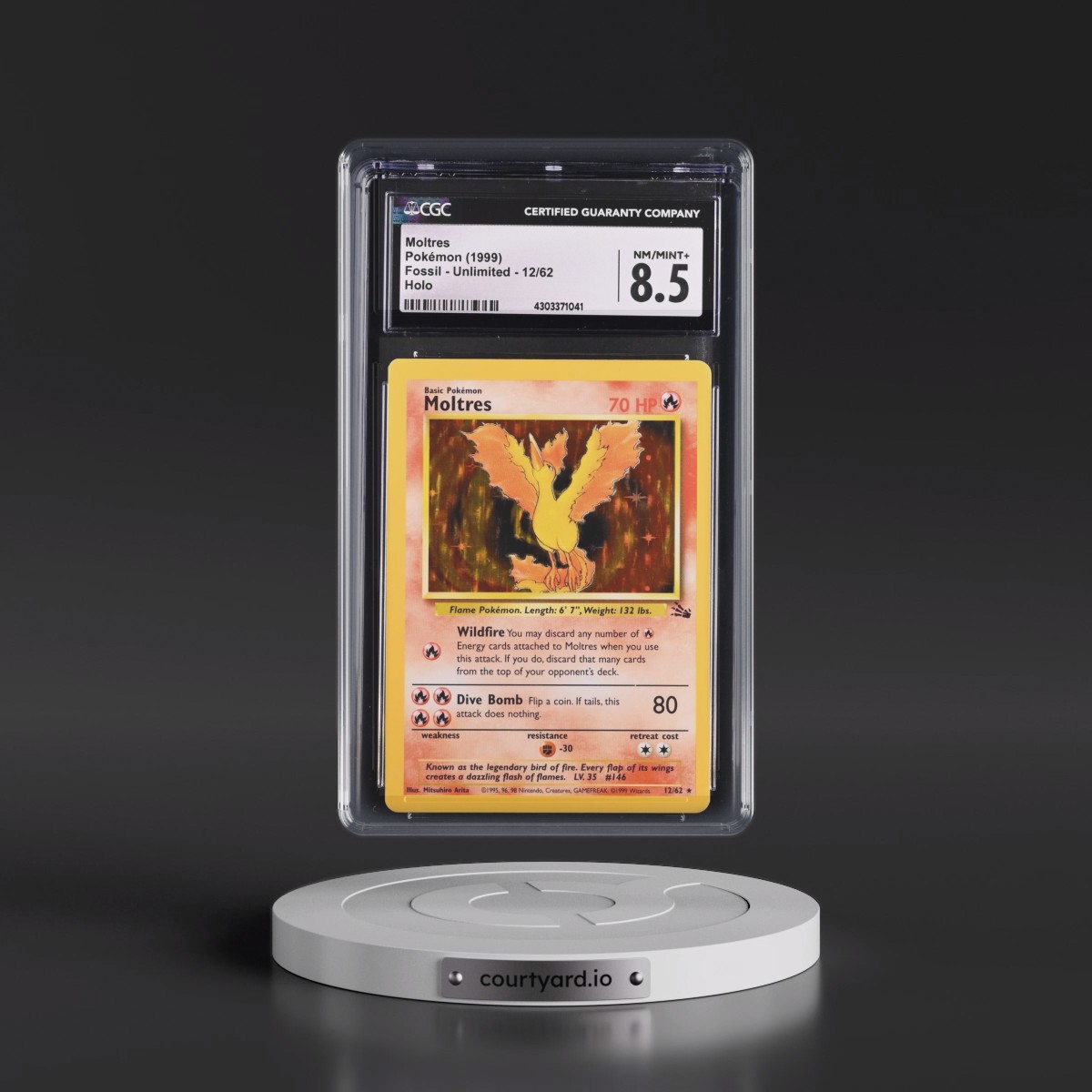 1999 Fossil #12/62 Moltres - Galaxy Star Holo (CGC 8.5 NM-MT+)