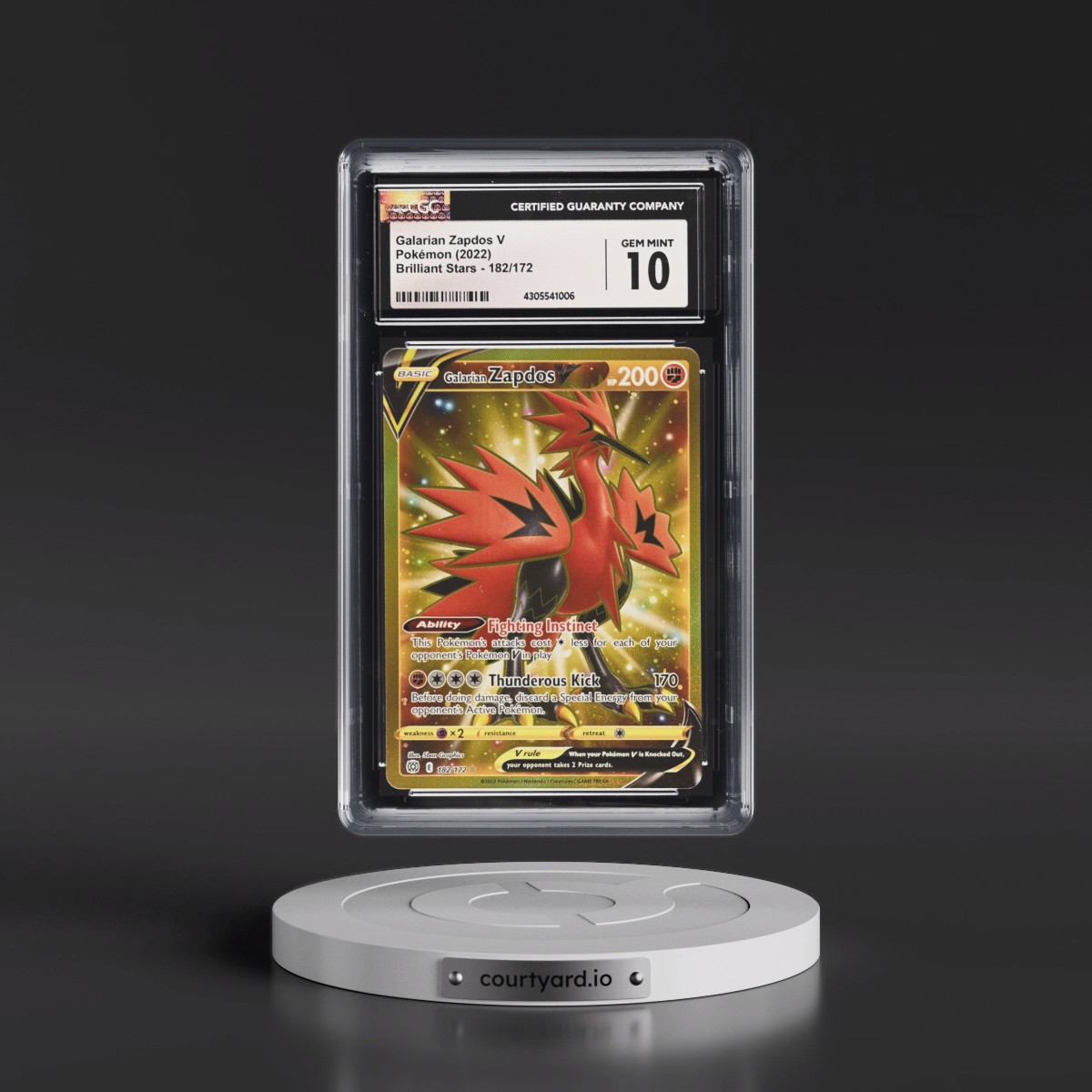 2022 Brilliant Stars #182/172 Galarian Zapdos V - Secret Rare Holo (CGC 10 GEM MINT)