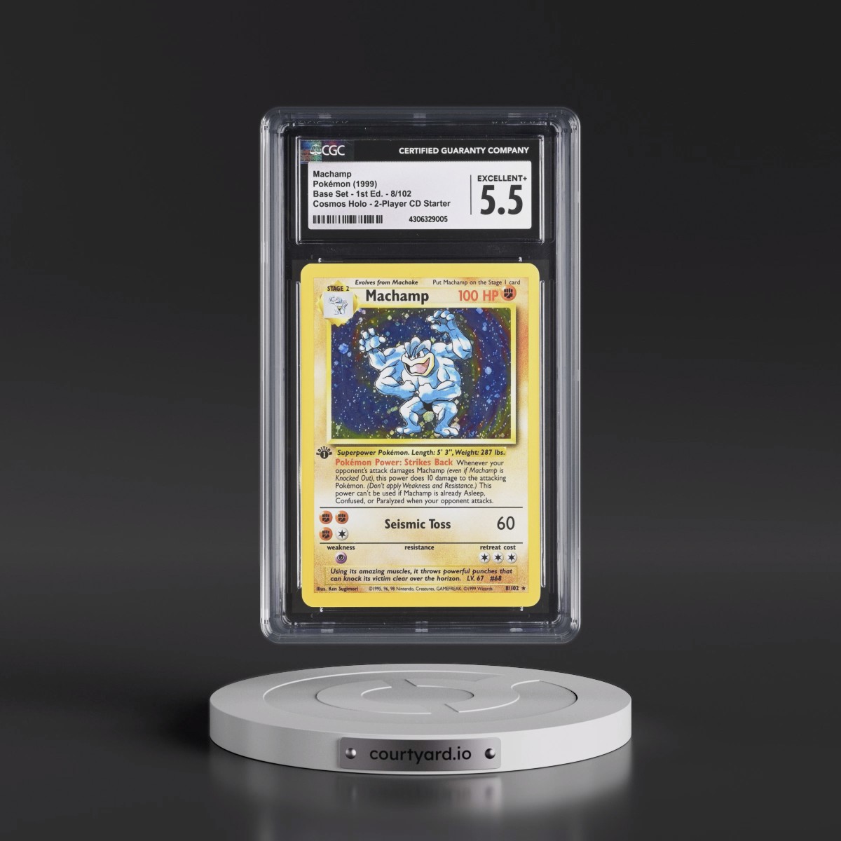 1999 Base Set #8/102 Machamp - 1st Edition 2-Player CD Starter Cosmos Holo (CGC 5.5 EX+)