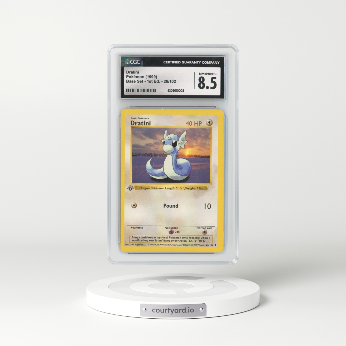 1999 Base Set #26 Dratini - 1st Edition Shadowless (CGC 8.5 NM-MT+)