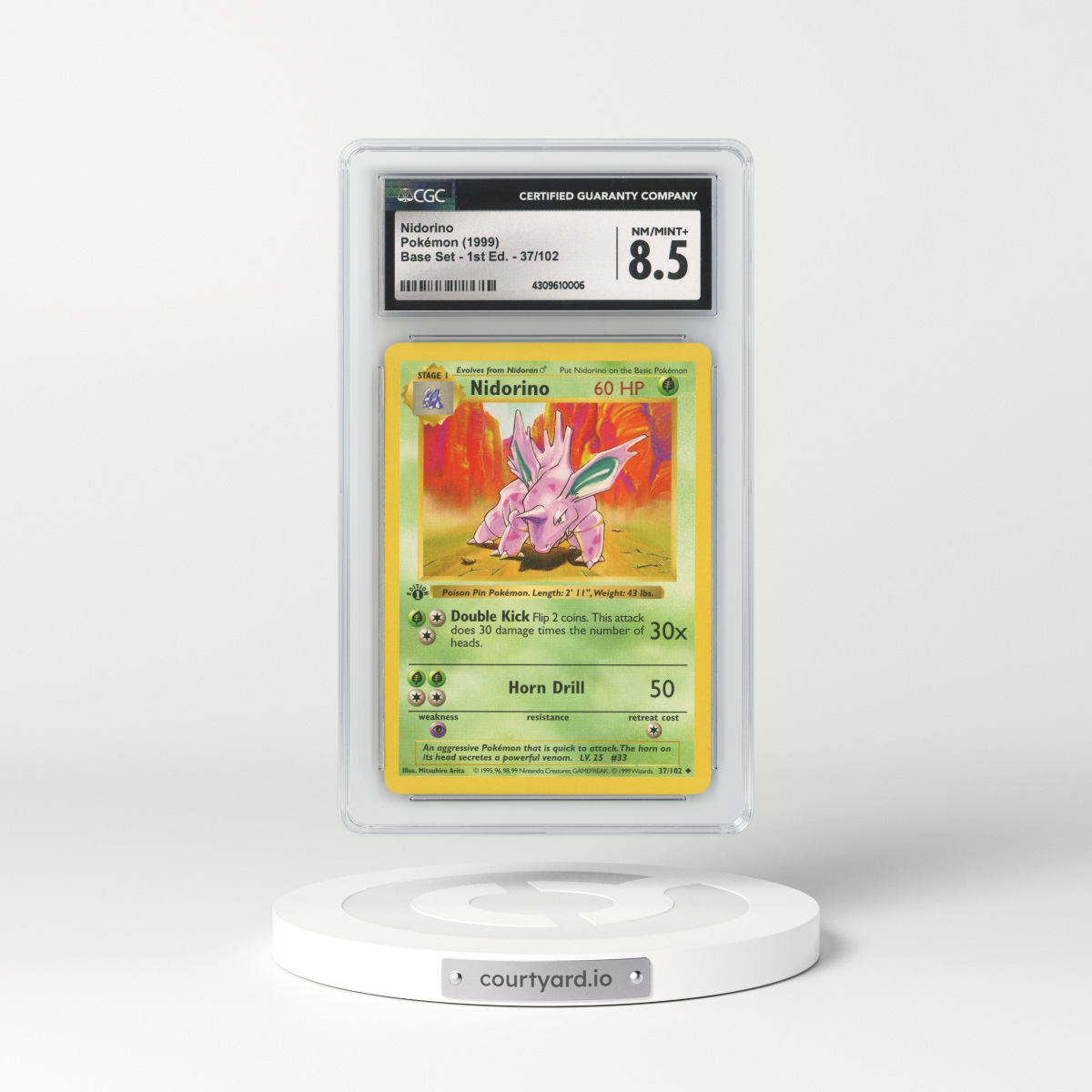 1999 Base Set #37 Nidorino - 1st Edition Shadowless (CGC 8.5 NM-MT+)