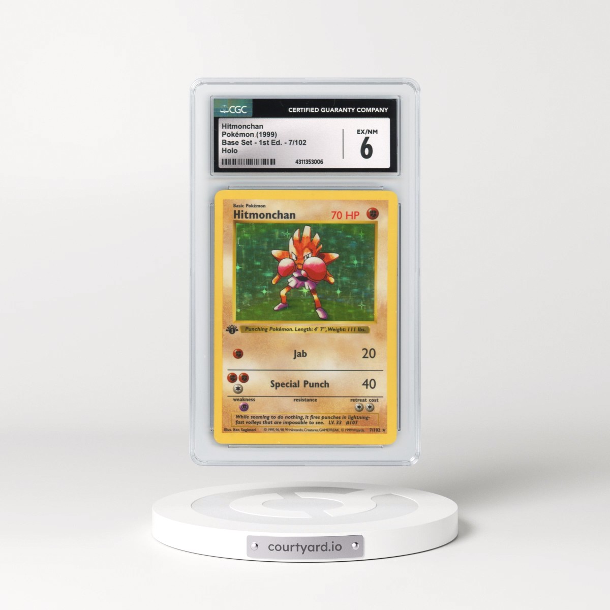 1999 Base Set #7 Hitmonchan - 1st Edition Shadowless Holo (CGC 6 EX-NM)
