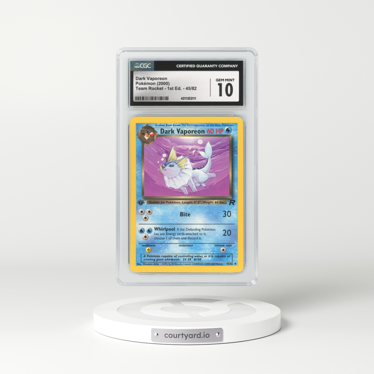 2000 Team Rocket #45 Dark Vaporeon - 1st Edition (CGC 10 GEM MINT)