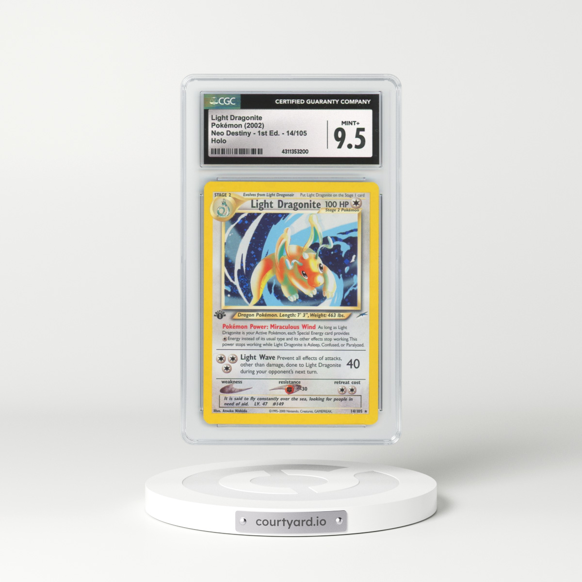 2002 Neo Destiny #14 Light Dragonite - 1st Edition Holo (CGC 9.5 MINT+)