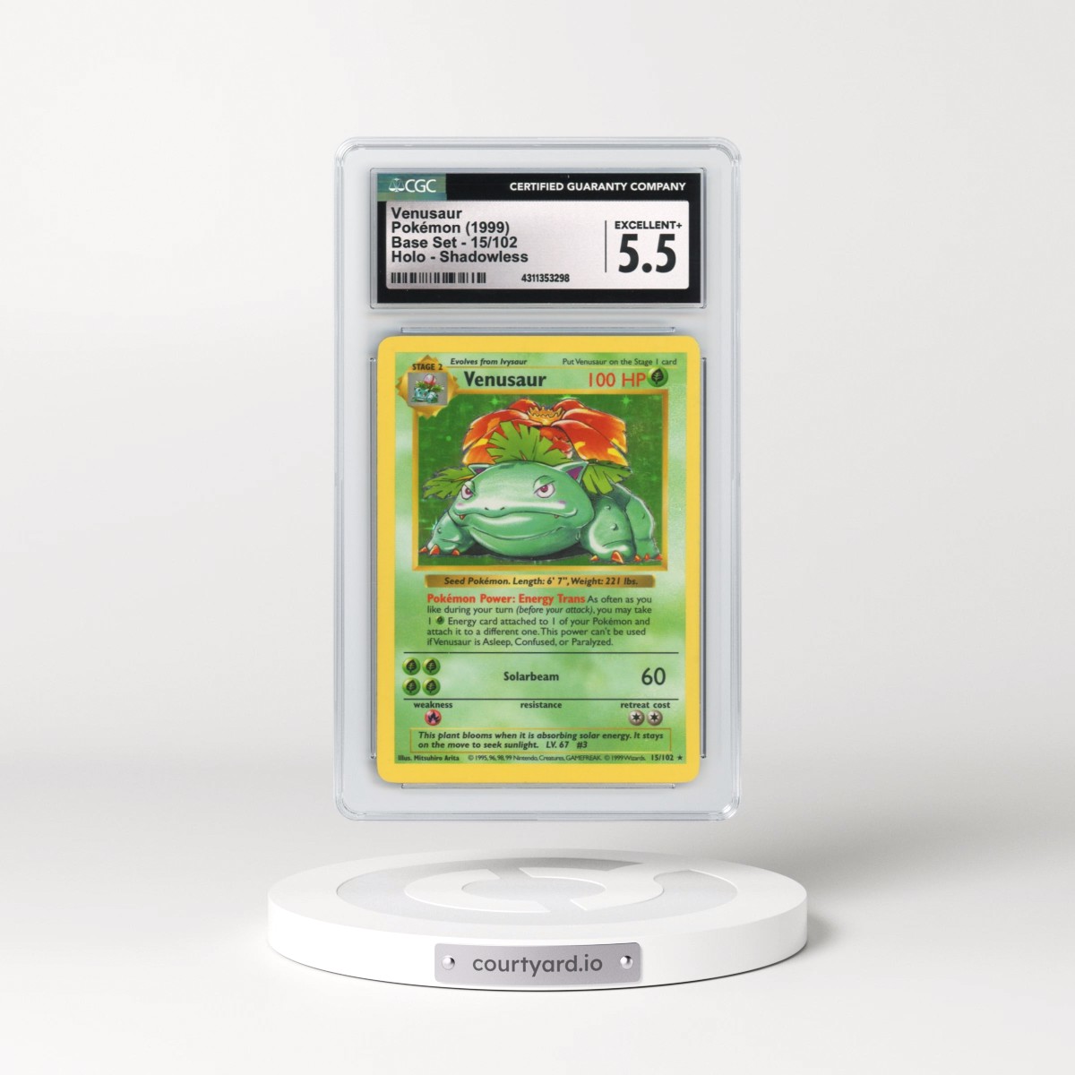 1999 Base Set #15 Venusaur - Shadowless Holo (CGC 5.5 EX+)