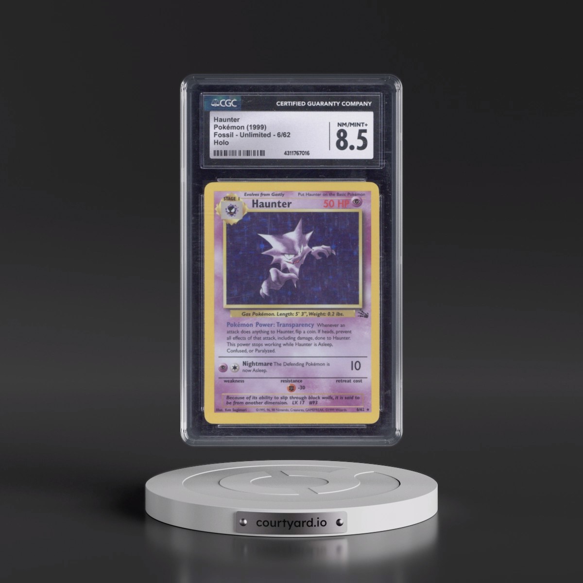 1999 Fossil #6/62 Haunter - Galaxy Star Holo (CGC 8.5 NM-MT+)