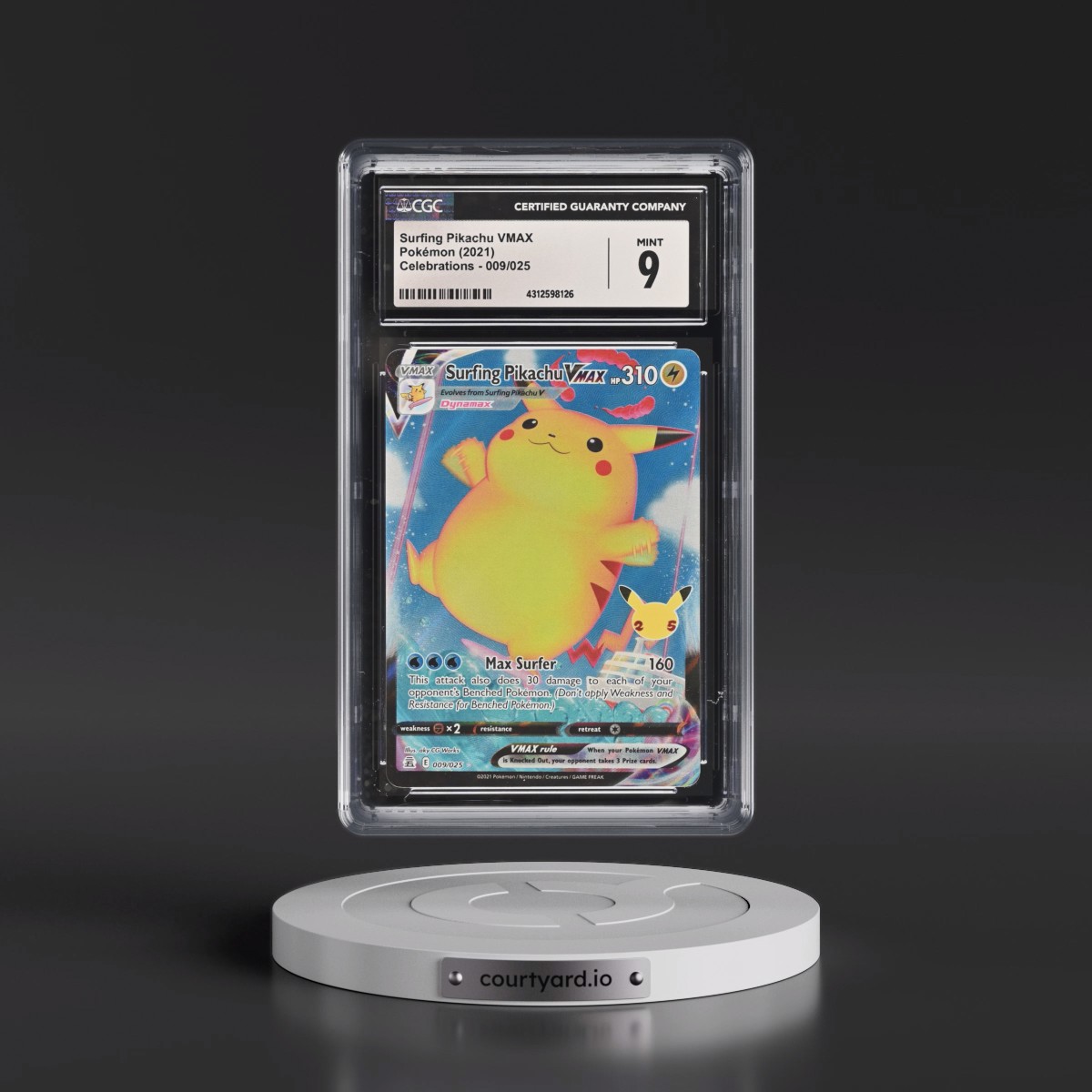 pokemon card surfing pikachu vmax 2021 proof acrylic case and featuring a striking image of the captivating character Surfing Pikachu VMAX! The Ultimate