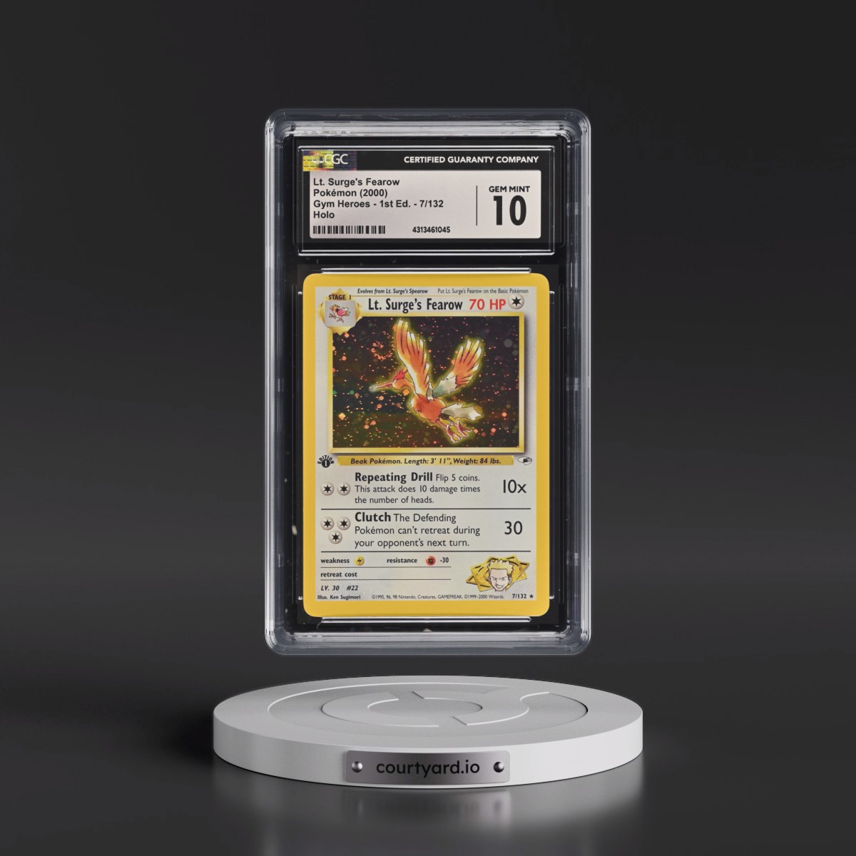 2000 Gym Heroes Lt. Surge's Fearow - 1st Edition Holo #7/132 CGC 10