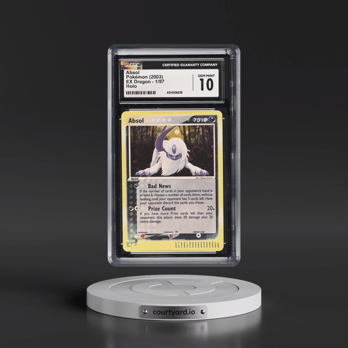 2003 EX Dragon (2003 Copyright, w/ "e" Symbol) #1/97 Absol - Holo (CGC 10 GEM MINT)