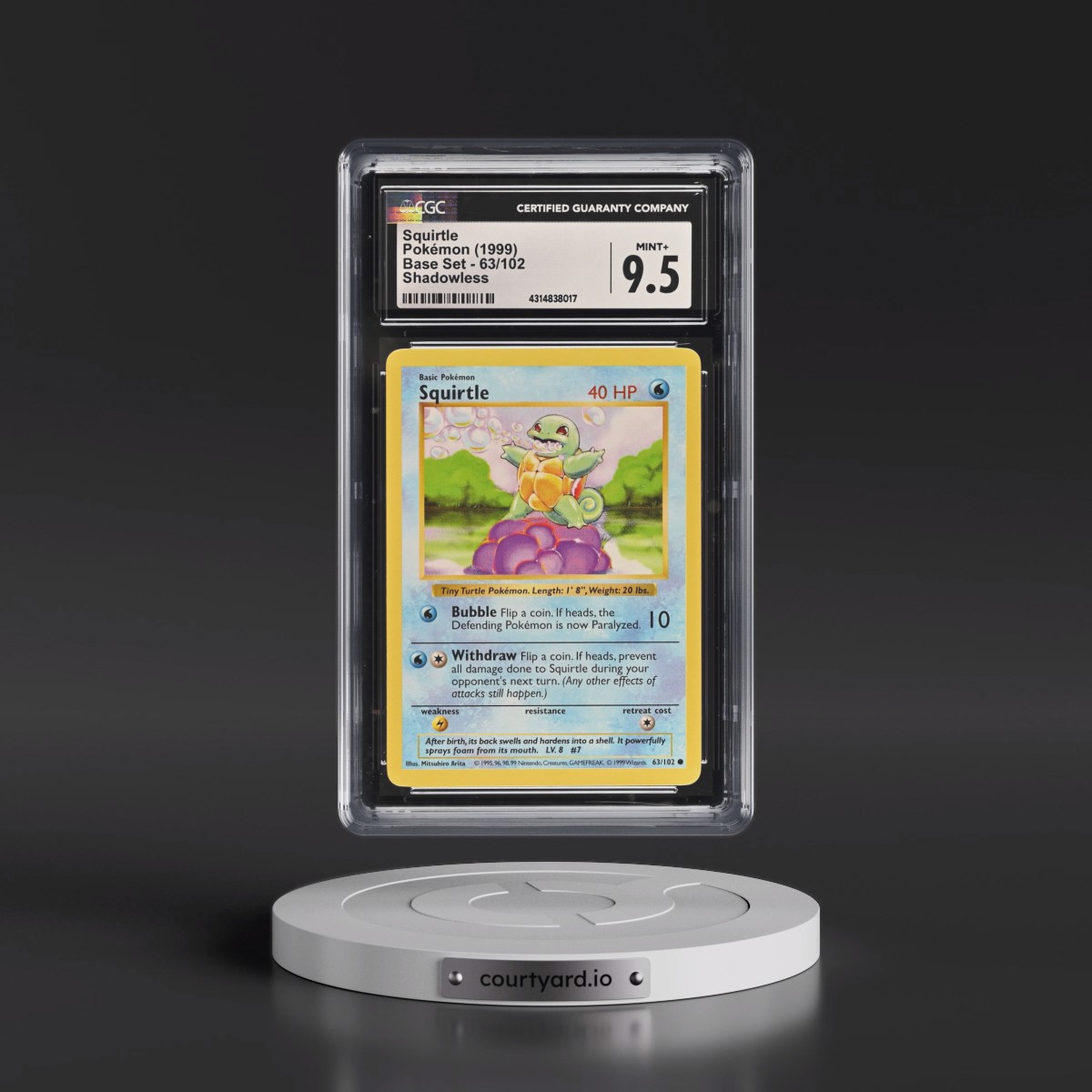 1999 Base Set #63/102 Squirtle - Shadowless Shadowless (CGC 9.5 MINT+)
