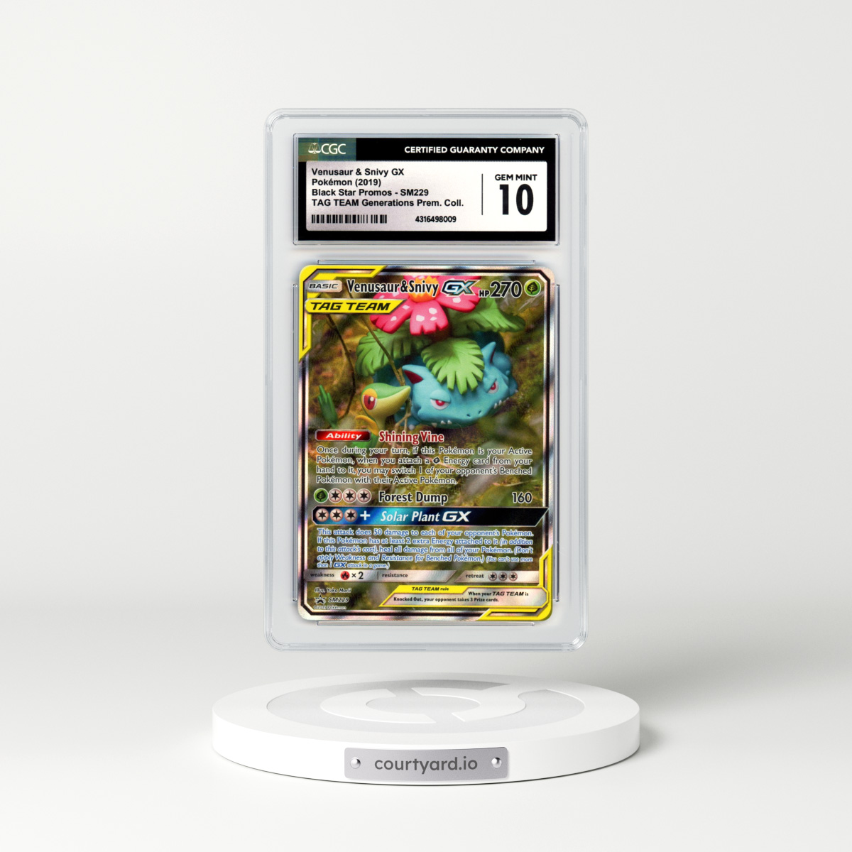 2019 Sun & Moon Promos #SM229 Venusaur & Snivy GX - Full Art Holo (CGC 10 GEM MINT)