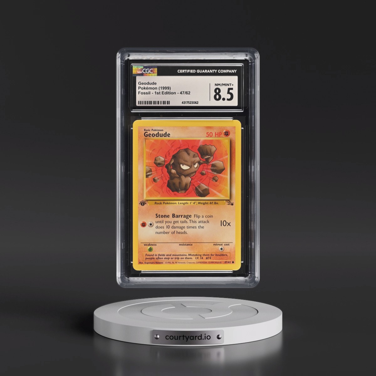 1999 Fossil #47/62 Geodude - 1st Edition 1st Edition (CGC 8.5 NM-MT+)