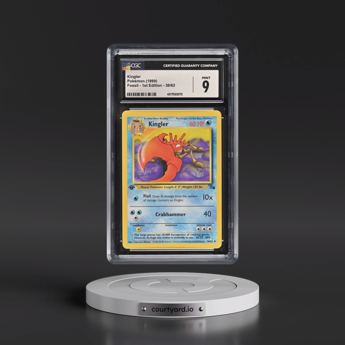 1999 Fossil #38/62 Kingler - 1st Edition 1st Edition (CGC 9 MINT)