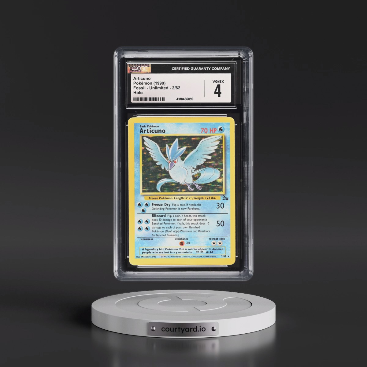 1999 Fossil #2/62 Articuno - Galaxy Star Holo (CGC 4 VG-EX)