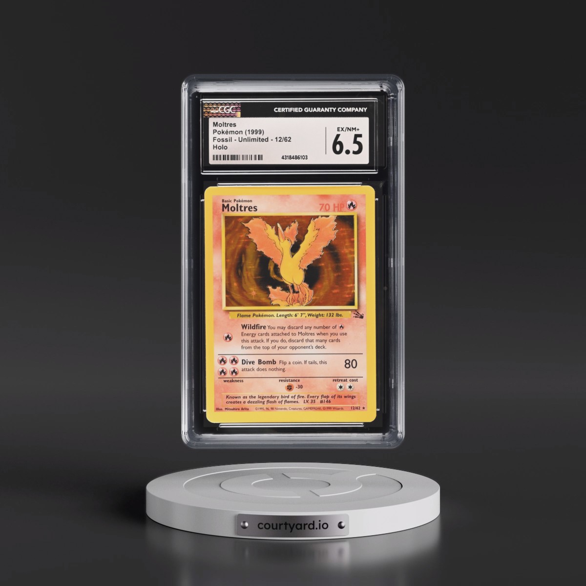 1999 Fossil #12/62 Moltres - Galaxy Star Holo (CGC 6.5 EX-NM+)