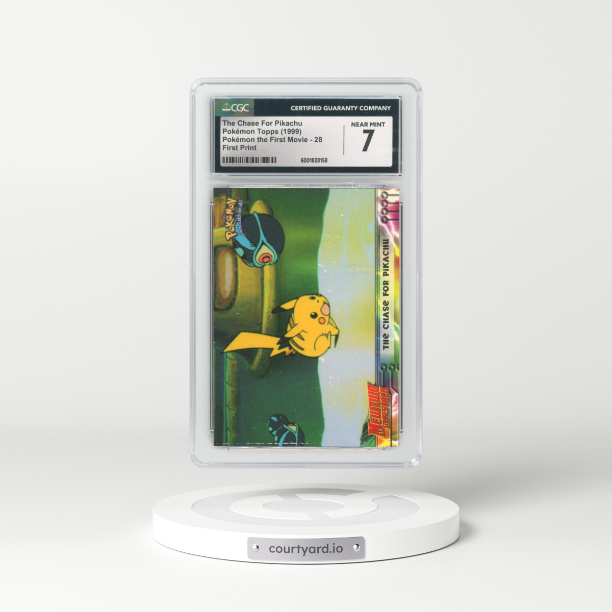 1999 Pokémon the First Movie #28 The Chase For Pikachu - First Print (Blue Topps Logo) (CGC 7 NM)