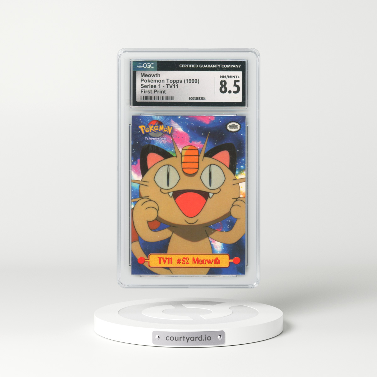 1999 Series 1 (Oval Nintendo Seal) #TV11 No.52 Meowth - First Print (Blue Topps Logo) (CGC 8.5 NM-MT+)