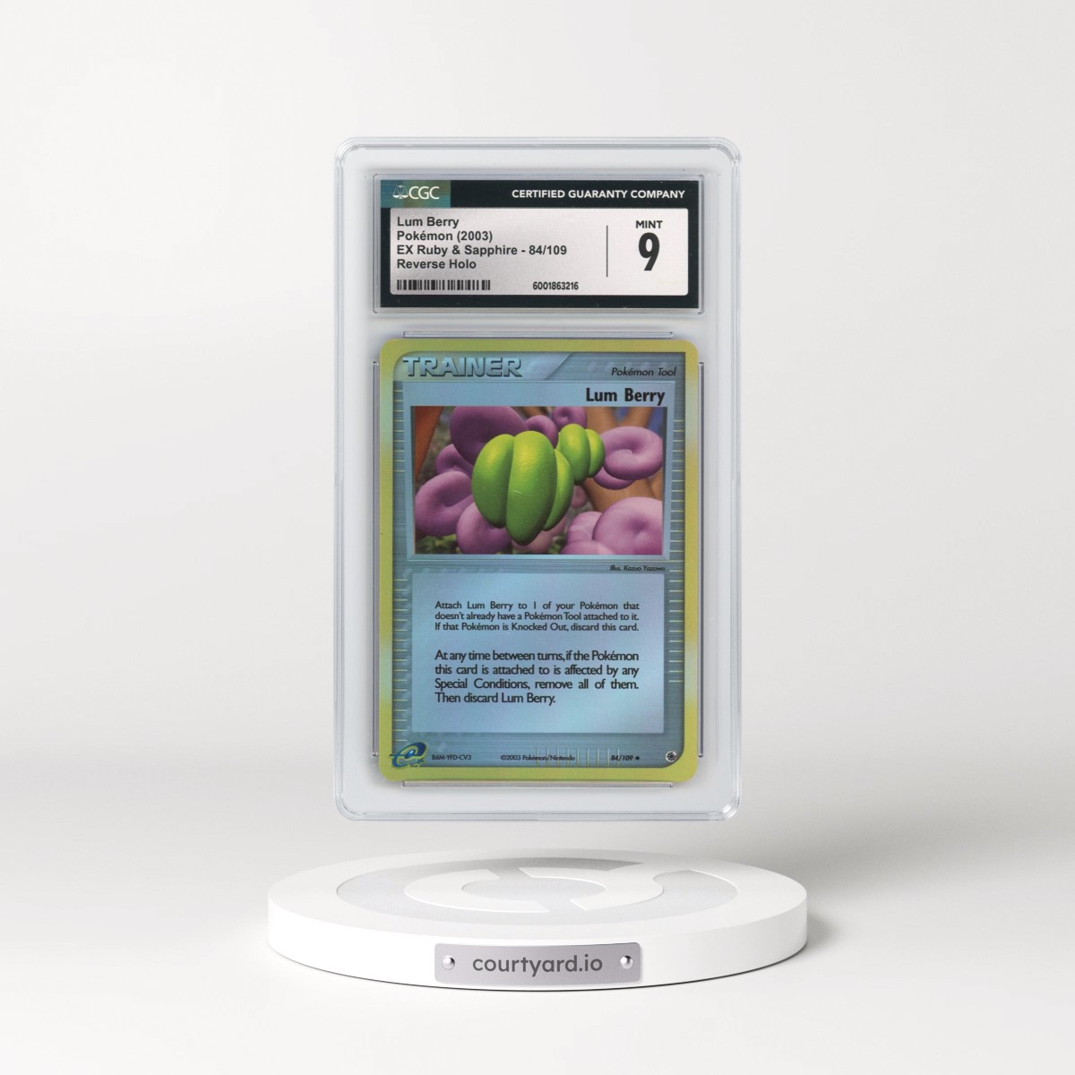 2003 EX Ruby & Sapphire (2003 Copyright, w/ "e" Symbol) #84/109 Lum Berry - Reverse Holo (CGC 9 MINT)