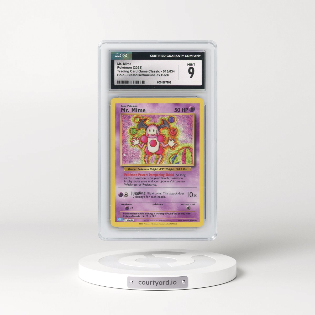 2023 Trading Card Game Classic - CLV, CLC, CLB #013/034 Mr. Mime - Blastoise & Suicune ex Deck - CLB Holo (CGC 9 MINT)