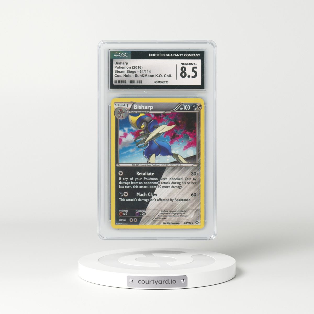 2016 Steam Siege #64/114 Bisharp - Cosmos Holo (Cos. Holo) Sun & Moon Knock Out Collection (CGC 8.5 NM-MT+)