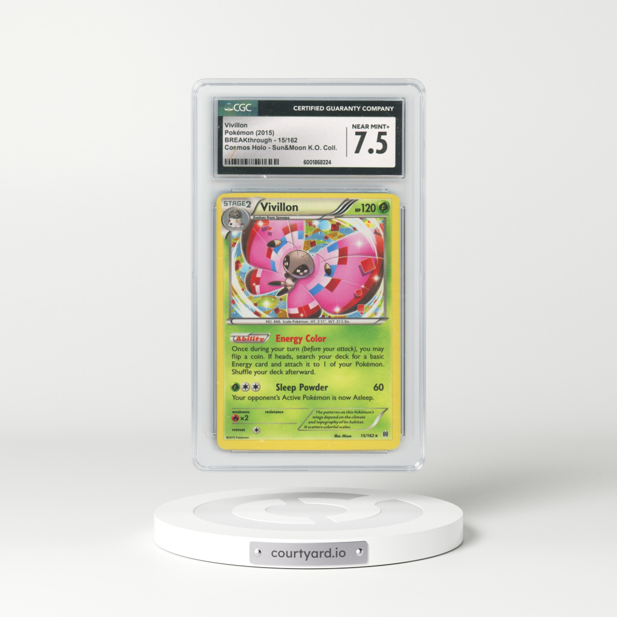 2015 BREAKthrough #15/162 Vivillon - Cosmos Holo Sun & Moon Knock Out Collection (CGC 7.5 NM+)