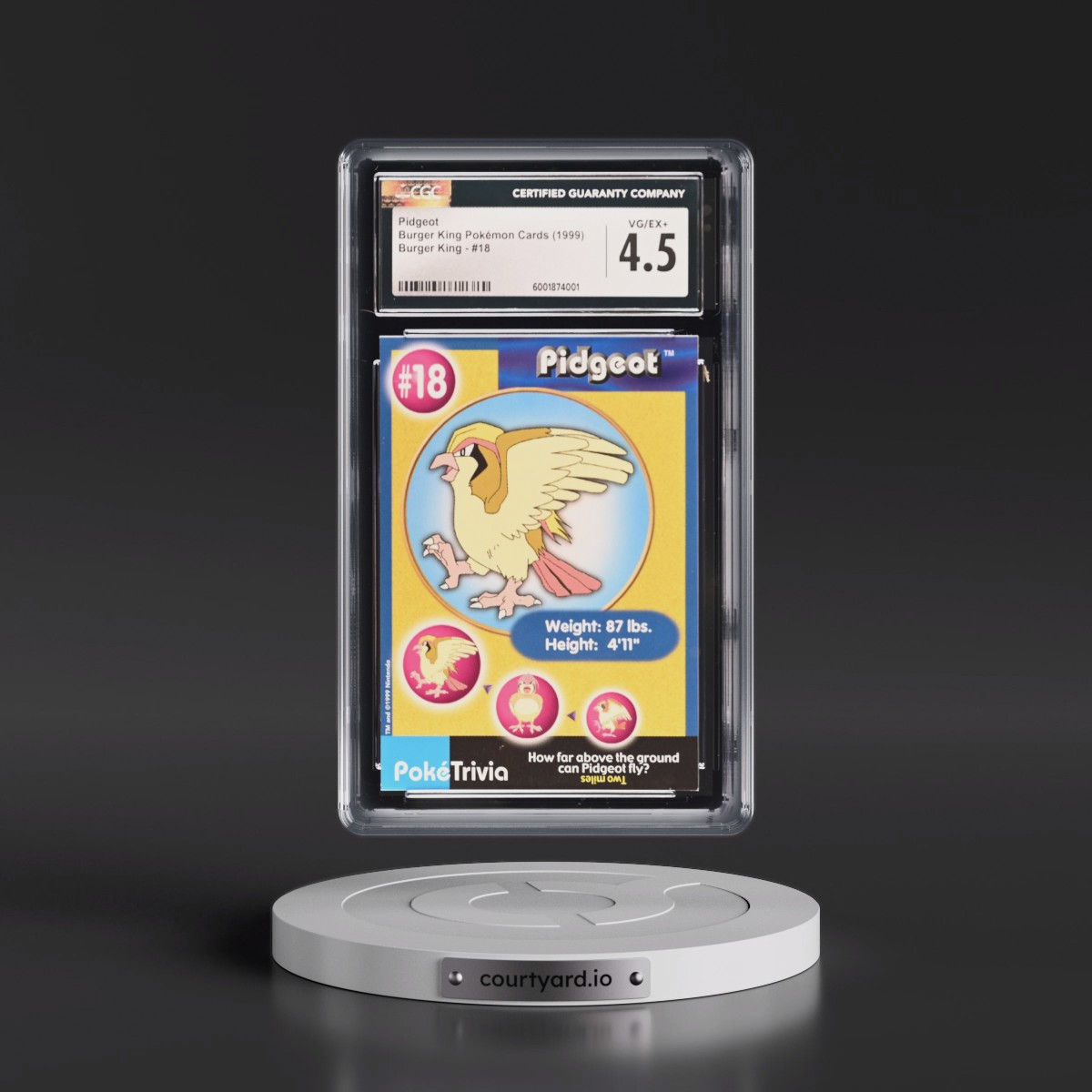 1999 Burger King Pokémon Cards - English #18 Pidgeot (CGC 4.5 VG-EX+)