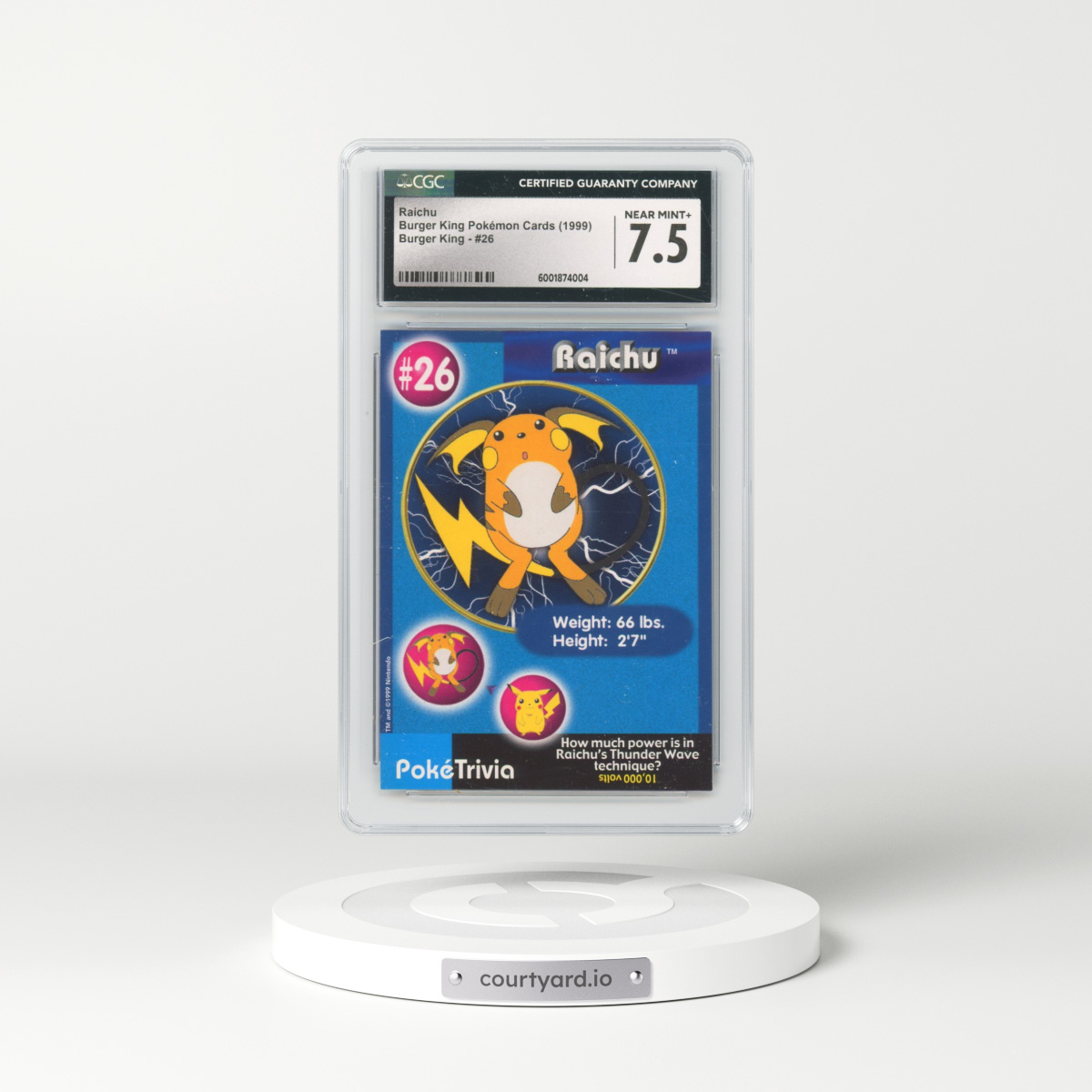 1999 Burger King Pokémon Cards - English #26 Raichu (CGC 7.5 NM+)