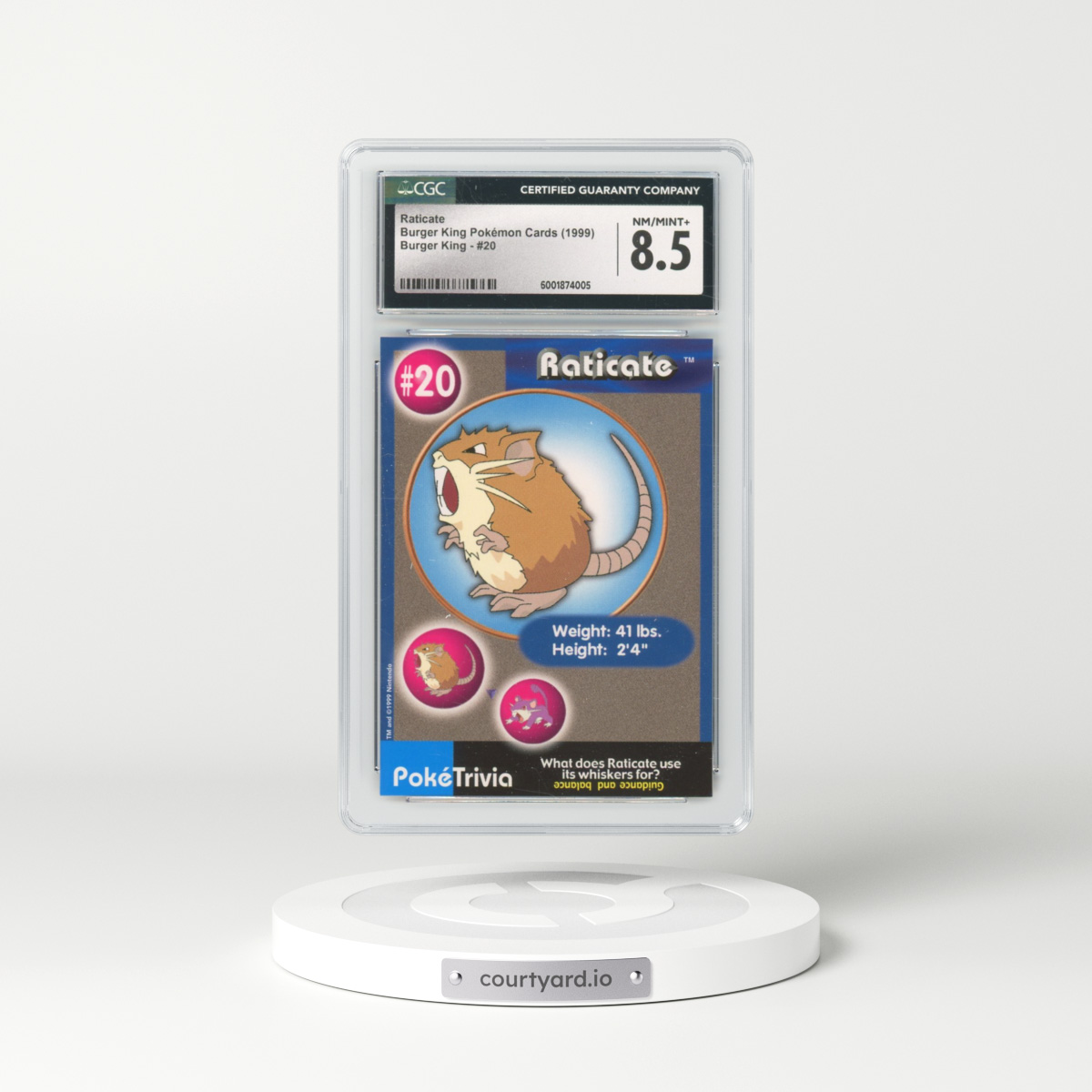 1999 Burger King Pokémon Cards - English #20 Raticate (CGC 8.5 NM-MT+)